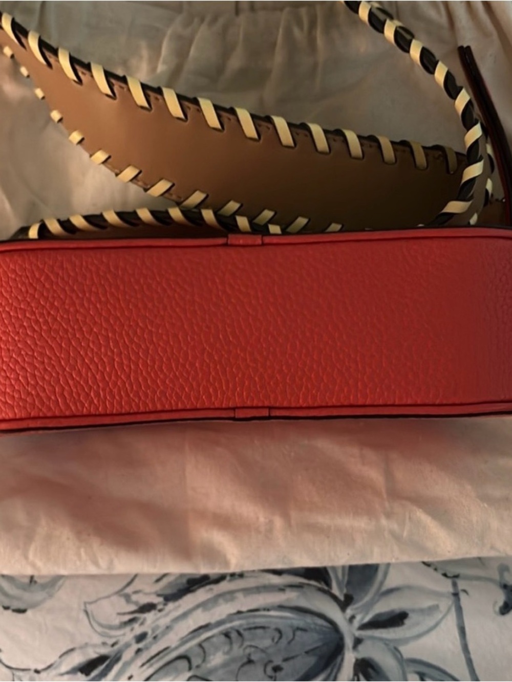 Tory Burch Poppy Red Leather Crossbody with Green Braided Strap - Picture 9 of 10